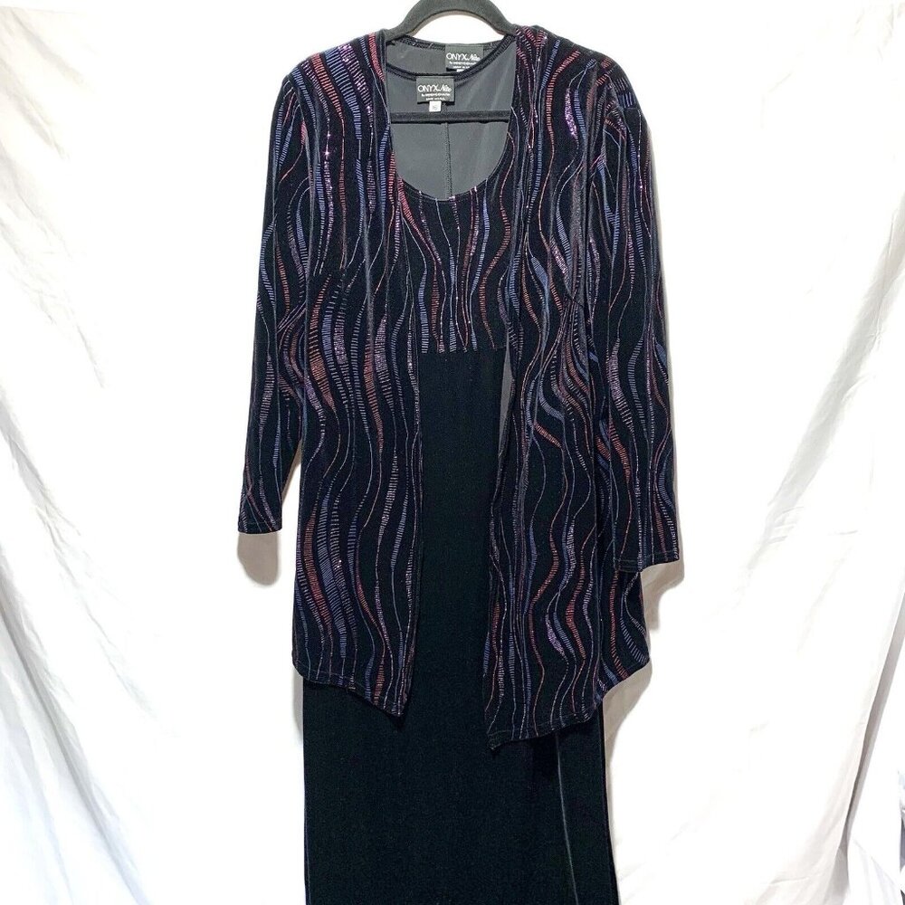 ONYX NITE Long Dress & Jacket by Wendy Chaitin Purple Pink Sparkly On Black VTG